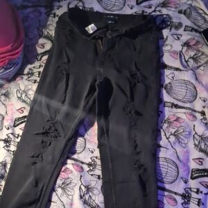 Aeropostale Black Distressed Straight Leg Pants